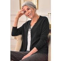 WoolOvers Women's Cashmere Merino Classic V Neck Cardigan in Black | Size: Medium