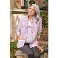 WoolOvers Women's Cable Cotton Button Neck Cardigan in Lilac | Size: Medium