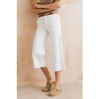 Lily & Me Women's Isla Wide-leg Stretch Cotton Cropped Trousers with Patch Pocket in White | Size: 20
