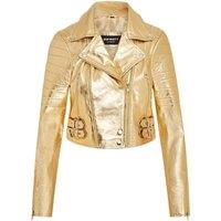 TruClothing Women's Real Leather Short Cropped Length Brando Style Biker Jacket in Gold | Size: 18