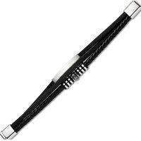 Jewelco London Men's Steel Black Leather ID Strap Bracelet 13mm 8.5 inch in Silver