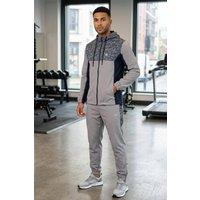 AARHON Men's Zip Up Hooded Tracksuit Set With Cuffed Joggers in Grey | Size: Medium