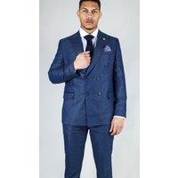 Infinity Leather Men's Classic Double Breasted 2-Piece Suit in Blue | Size: 40R