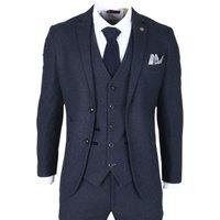 Infinity Leather Men's Wool Blend Tweed Formal Suit in Blue | Size: 34R