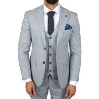 Infinity Leather Men's Checked 3 Piece Suit Tailored Fit Suit Formal Wedding in Blue | Size: 48R