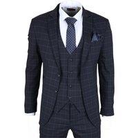 Infinity Leather Men's Checked 3 Piece Suit Tailored Fit in Blue | Size: 48R
