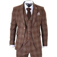 Infinity Leather Men's Formal Tweed 3 Piece Check Vintage Gatsby Style Suit in Brown | Size: 50R