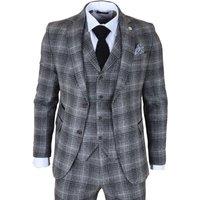 Infinity Leather Men's Formal Tweed 3 Piece Check Vintage Gatsby Style Suit in Grey | Size: 48R
