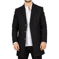 TruClothing Men's Notched Lapel Collar Wool Blend Overcoat Classic Trench Coat Winter Jacket in Black | Size: XL