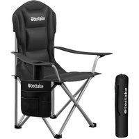 tectake Camping Chair MTX - padded, foldable, with cup holder & side pocket in Black