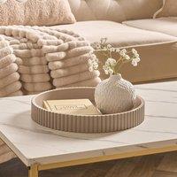 OHS Ribbed Round Decorative Tray Table Organiser Countertop Storage in Natural