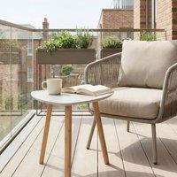 Na and Nani Malme Small Outdoor Side Table for Balcony & Patio in White in Light Grey
