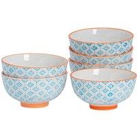 Nicola Spring Hand-Printed Rice Bowls - 12cm - Pack of 6 in Blue