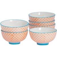 Nicola Spring Hand-Printed Rice Bowls - 12cm - Pack of 6 in Orange