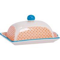 Nicola Spring Hand-Printed Butter Dish 18.5 x 12cm in Orange | Size: 18.5 x 12 cm