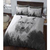 Smart Living Printed Reversible Polycotton Wolf Duvet Cover With Pillowcases in Grey | Size: King