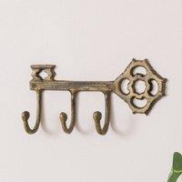 Melody Maison Antique Brass Key Shaped Key Hook Rail in Bronze