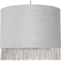 First Choice Lighting Fringed - Silvery Grey 23cm Fringed Velvet Pendant Shade in Silver