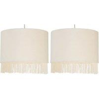 First Choice Lighting Set of 2 Fringed - Off-White 23cm Fringed Velvet Pendant Shades