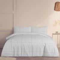 Smart Living Printed Reversible Linear Check Duvet Cover With Pillowcases in Natural | Size: Double