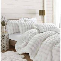 Homes-Linen Teddy Square Plush Duvet Cover Set Soft Fluffy Cosy Bedding in White | Size: Super King