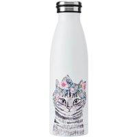 Mikasa Tipperleyhill Cat Double-Walled Stainless Steel Water Bottle, 500ml in White