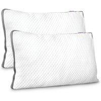 Aamira Luxury Shredded Memory Foam Bed Pillow 70x45cm 2 Pack, Orthopaedic Neck Back & Side Support, Bamboo Washable Cover in White | Size: 70x45 cm