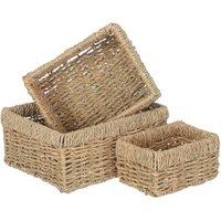 Red Hamper Set of 3 Rectangular Seagrass Basket Trays in Brown