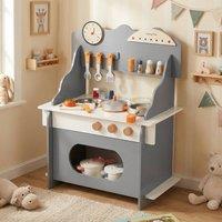 CASART Wooden Play Kitchen Kids Pretend Play Toy Kitchen Set w/ Clock & Stove