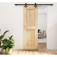 Berkfield Home Sliding Door with Hardware Set 70x210 cm Solid Wood Pine in Brown