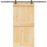 Berkfield Home Sliding Door with Hardware Set 100x210 cm Solid Wood Pine in Brown