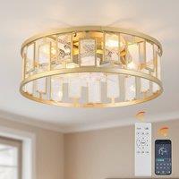NIVOR 4 Light Gold Crystal Caged Ceiling Fan with Remote/APP Reversible E27 in Metallic Gold
