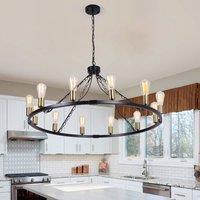 NIVOR 12 Lights Waggon Wheel Chandelier Adjustable Kitchen Pendant E27 in Black