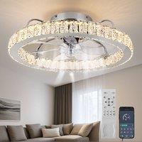 NIVOR 50cm Dimmable Crystal Ceiling Fan with LED Light & Remote/APP Chrome in Metallic Silver
