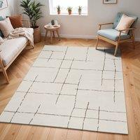Livabliss Freud-Modern Ivory Black Brown High Pile Living Dining Bedroom Rug | Size: 200 cm x 275 cm
