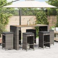 Berkfield Home Garden Bar Stools with Cushions 6 pcs Grey Poly Rattan