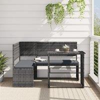 Berkfield Home Garden Sofa with Table & Cushions L-Shaped Grey Poly Rattan