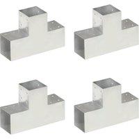 Berkfield Home Post Connectors 4 pcs T Shape Galvanised Metal 101x101 mm in Silver