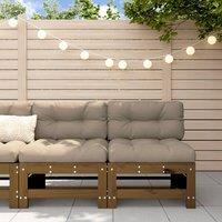 Berkfield Home Middle Sofas with Cushions 2 pcs Honey Brown Solid Wood Pine