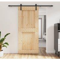 Berkfield Home Sliding Door with Hardware Set 90x210 cm Solid Wood Pine in Brown
