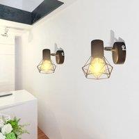 Berkfield Home 2 Black Industrial Style Wire Frame Wall Sconce with LED Filament Bulb