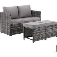 tectake Monopoli 2-in-1 rattan garden lounge set, sofa & seating area in Grey | Size: 4 Person