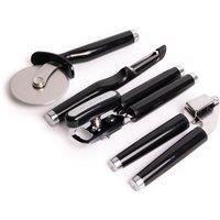 KitchenAid 4pc Onyx Black Utensil Set with Multi-Function Can Opener, Pizza Wheel, Garlic Press & Euro Peeler