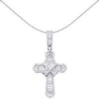 Jewelco London Silver Baguette CZ Bandolier Chevron Cross Pendant Necklace