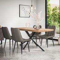 More4Homes Donni Dining Table & Chairs - Oak Effect Table Top w Black Legs + Nova Faux Leather Dining Chair Set Of 4 in Grey