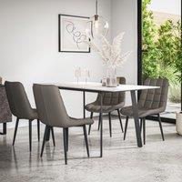 More4Homes Haydon Extending Dining Table & Chairs- White Marble Effect Table Top w Black Legs + Nova Faux Leather Dining Chair Set Of 4 in Grey