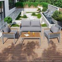 Matteo Garden Lounge Set - Grey Rattan with Comfortable Cushions & Acacia