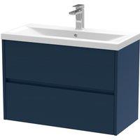 Balterley Wall Hung 2 Drawer Vanity Unit & Ceramic Basin, 800mm - Midnight Blue
