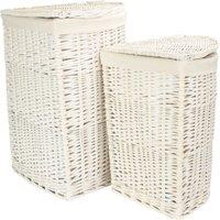 Red Hamper Set of 2 Cotton Lined Corner White Wash Laundry Baskets