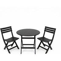 Alivio 3-Piece Folding Bistro Set with Round Table & 2 Chairs Compact Outdoor Garden Furniture in Black